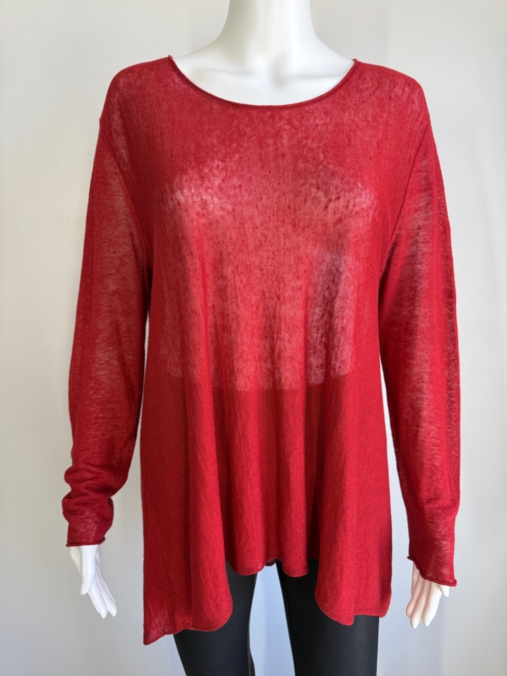 Eileen Fisher Sheer Linen Blend Tunic Sweater Red Lightweight Oversized Small